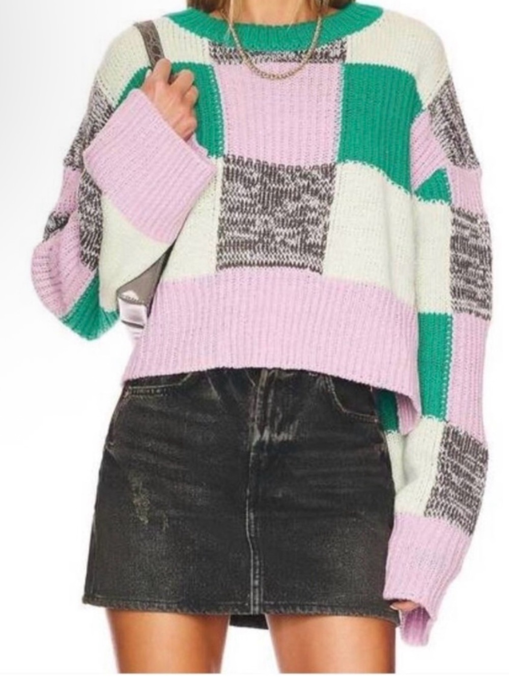 For Love and Lemons Finley Sweater Patchwork - Lavender & Green